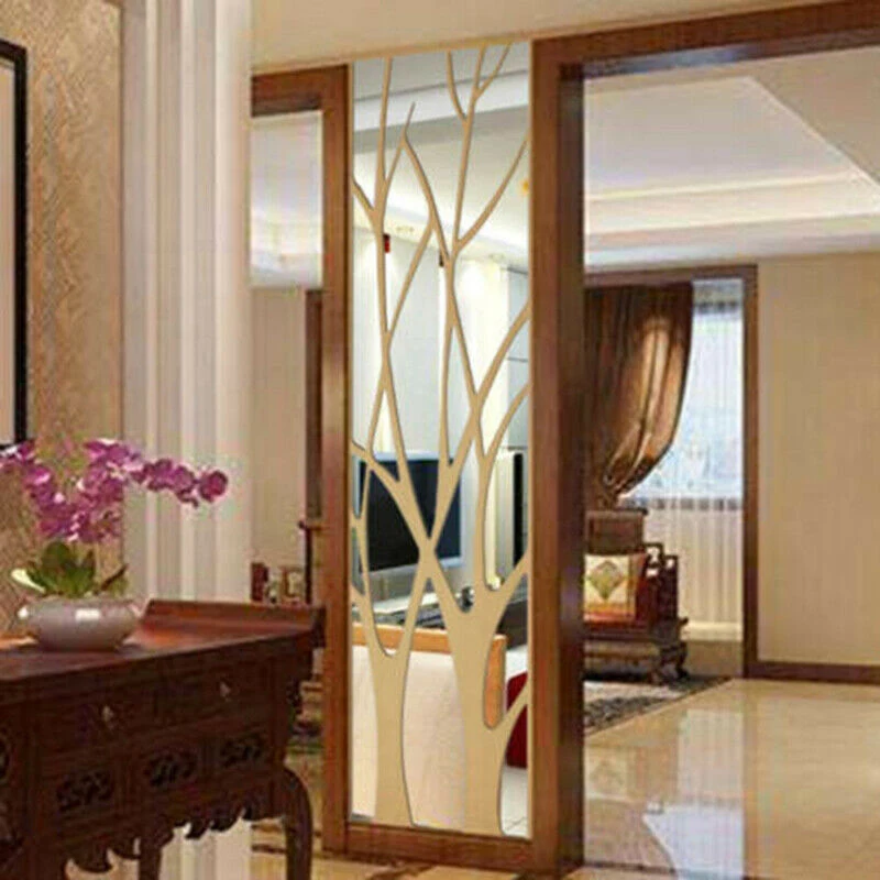 Pegatina de pared de espejo de árbol acrílico 3D, calcomanía de arte DIY extraíble, Mural de decoración del hogar, 100x28cm