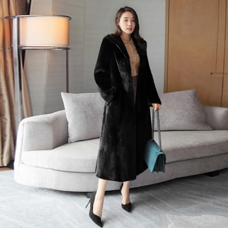 Luxury Brand Fur Coats Women Big Size Long Faux Fur Jacket Hooded Warm Thick Winter Outerwear Black Faux Mink Fur Coat Clothing