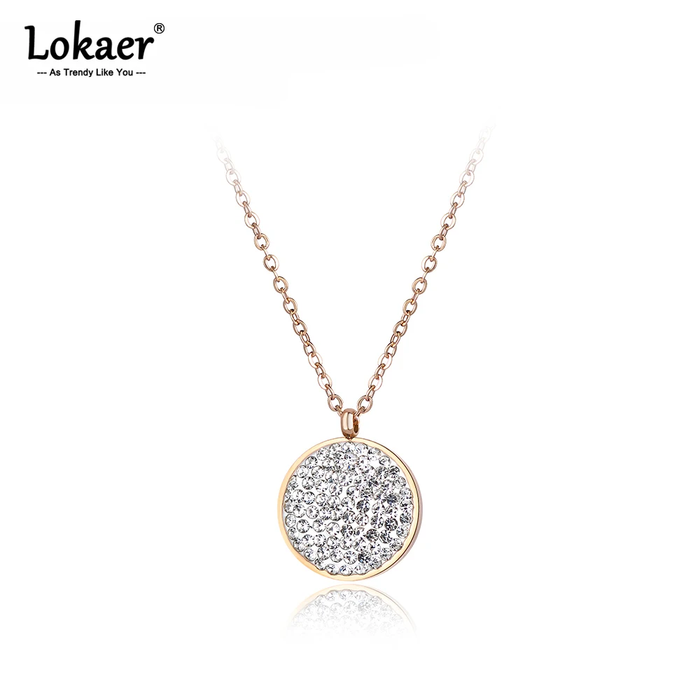 Lokaer Luxury Stainless Steel Wedding Necklace Jewelry Classic Pave Setting Rhinestone Circle Chokers Necklace For Women N18050