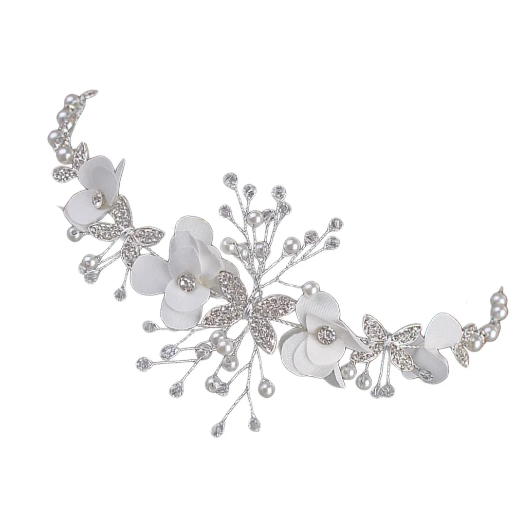 Delicate Floral Headband in White with Sparkling Rhinestones and Imitation Pearls Bridal Hair Accessory for Wedding Graduation