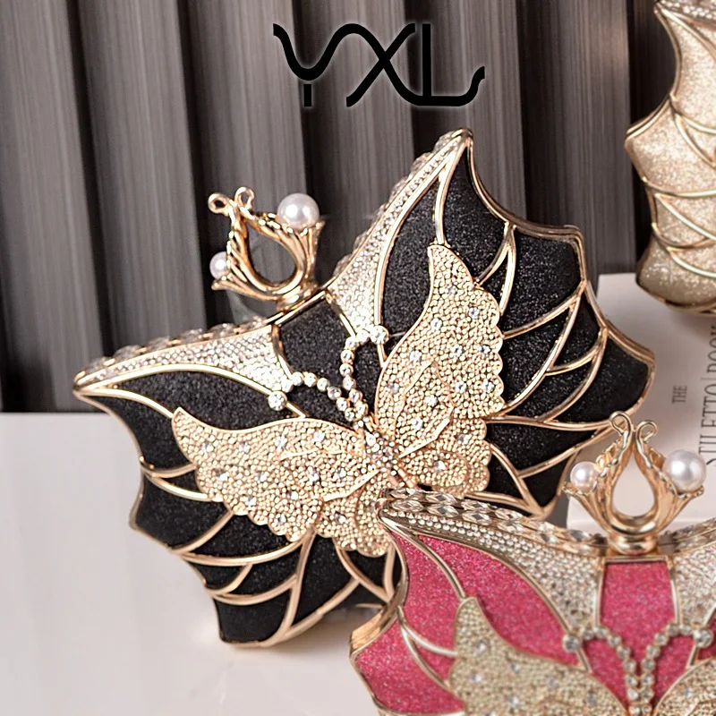 الفاخرة حجر الراين مخرمة فراشة مساء الفاصل الزفاف حقيبة يد الأزياء الأوروبية والأمريكية تألق حزب حقيبة يد