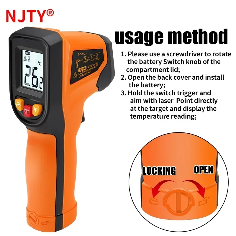 Digital Infrared Thermometer Laser Pyrometer Gun Non-Contact Temperature Measurement Tool -50 to 600℃