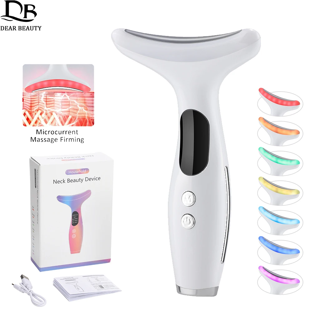 ﻿ EMS Face Neck Beauty Device 7 Colors LED Light Skin Rejuvenation Tightening Anti Wrinkles Vibration Facial Lifting Massager