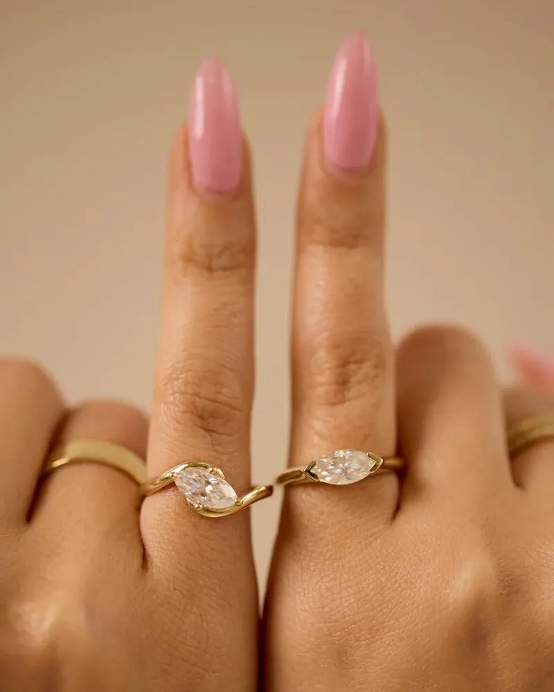 Simple Single Stone Geometric Marquise Cubic Zirconia Gold Color Simple Delicate Pinky Finger Ring