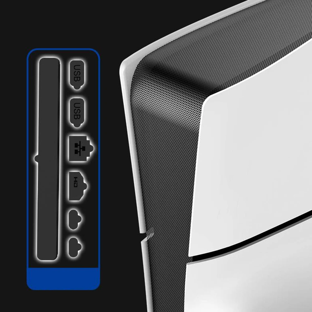 ฝาครอบกันฝุ่นสำหรับคอนโซล PS5แบบบางฝาครอบตัวกรองกันฝุ่นด้านข้างสกปรกป้องกันตาข่ายกรองฝุ่นสำหรับ PS5แผ่นดิสก์บาง5แผ่น/รุ่นดิจิตอล