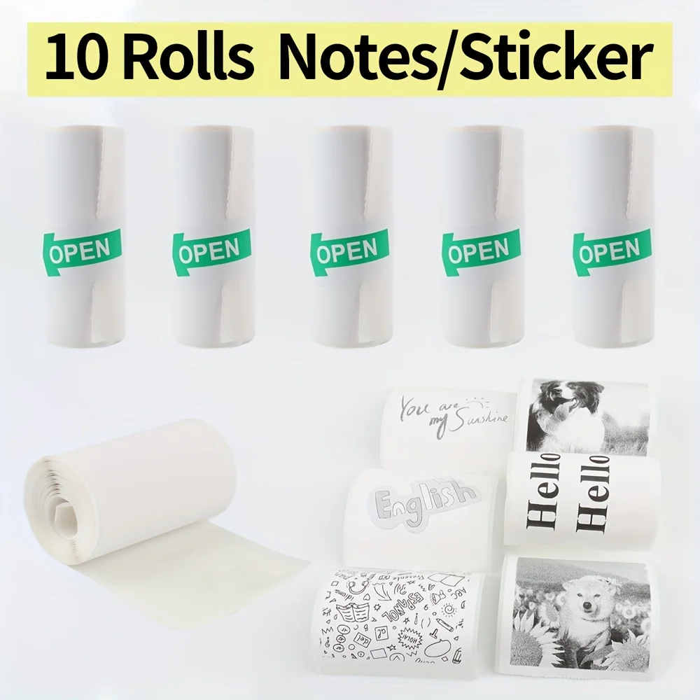 10 Rolls Mini Printer Paper Self-Adhesive Thermal Sticker Labels - 57mm Residue-Free Paper for Portable Printers & Label Makers