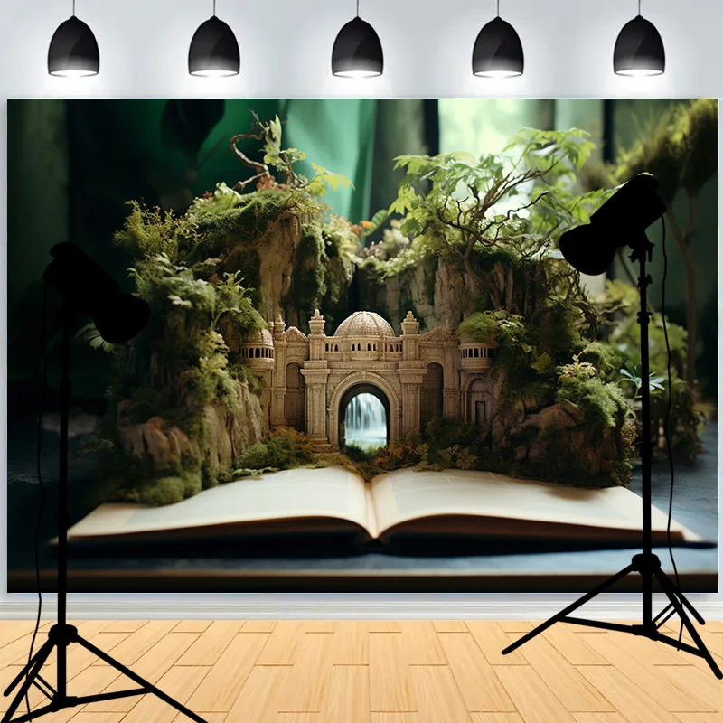 Castle Turret Ivy Cloud Wildflower Firefly Photography Background Enchanted Tree Rainbow Arch Brook Photo Studio Backdrops CT-08