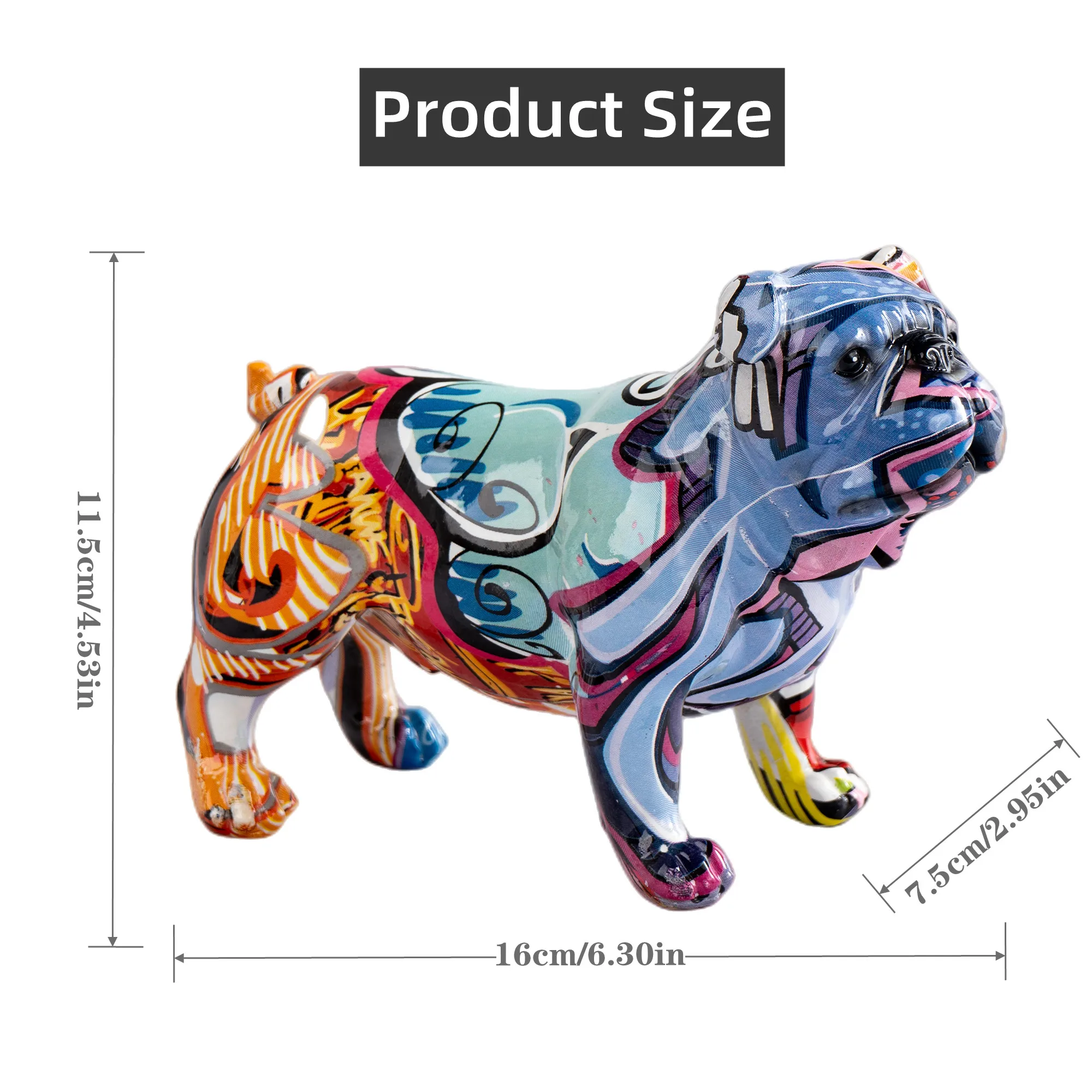 Art Graffiti  Creativity Modern Colorful English Bulldog Statue Wholesale Office Ornaments Printing Resin Dog Home Decor Crafts