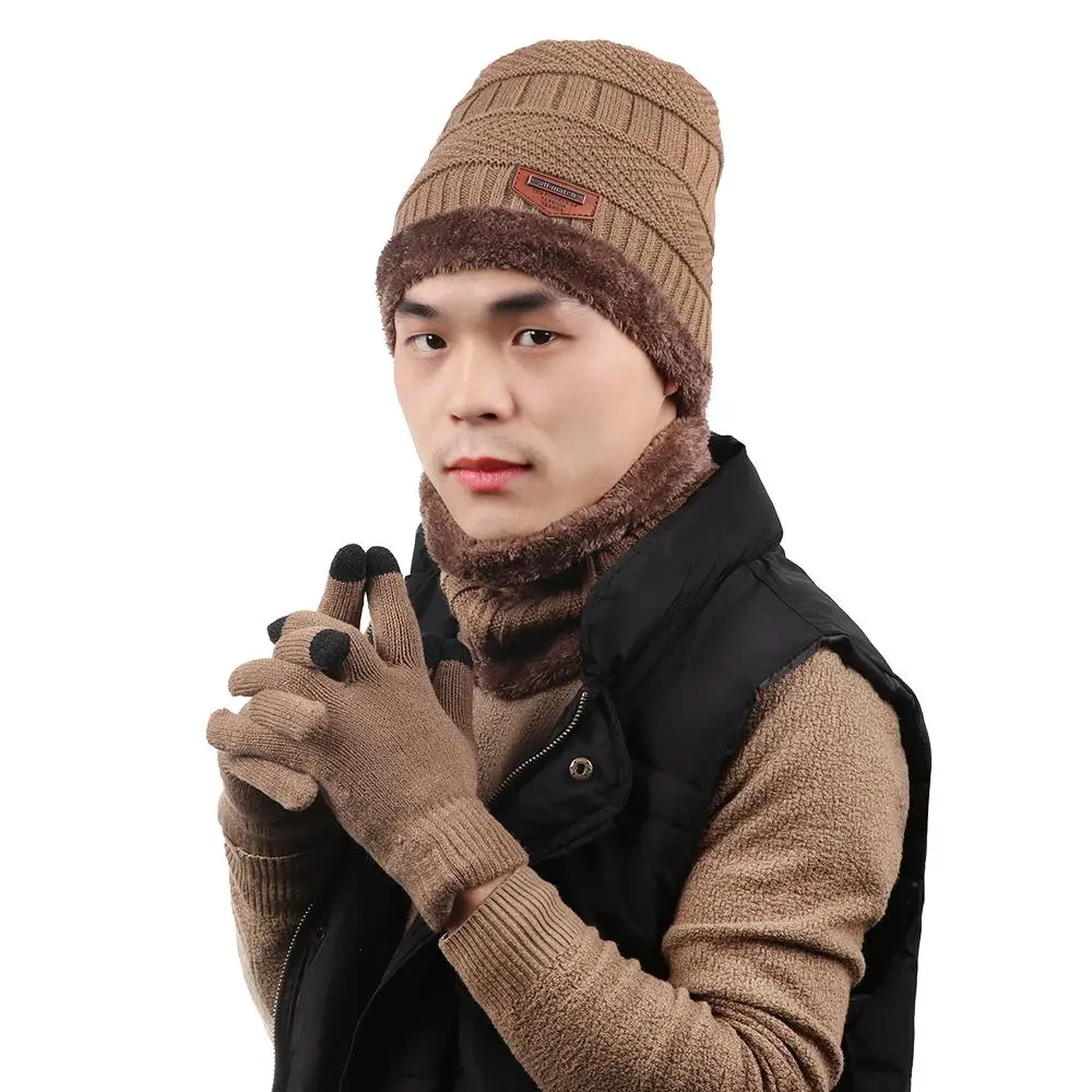 Winter Warmer 3 In 1 Mens Girl Beanie Hat And Neck Scarf Knitted Gloves Set