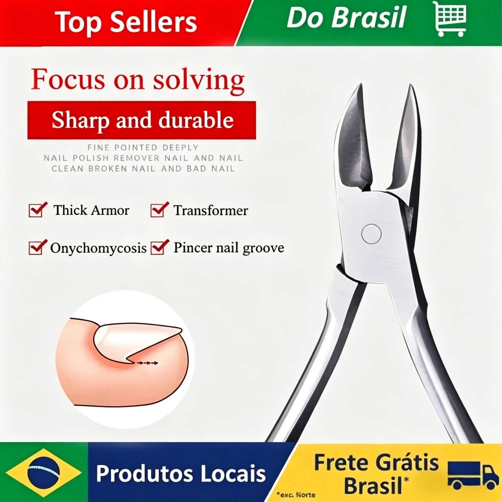 Alicate de Cutícula Bico de Águia em Aço Inoxidável, Tesoura de Manicure e Pedicure com Ponta Fina para Pele Morta