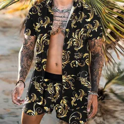 Summer Short Sleeve Button Shirt Beach Shorts Two Suit Streetwear Casual Men's Clothing 2 Piece Set Men Hawaiian Sets Printing