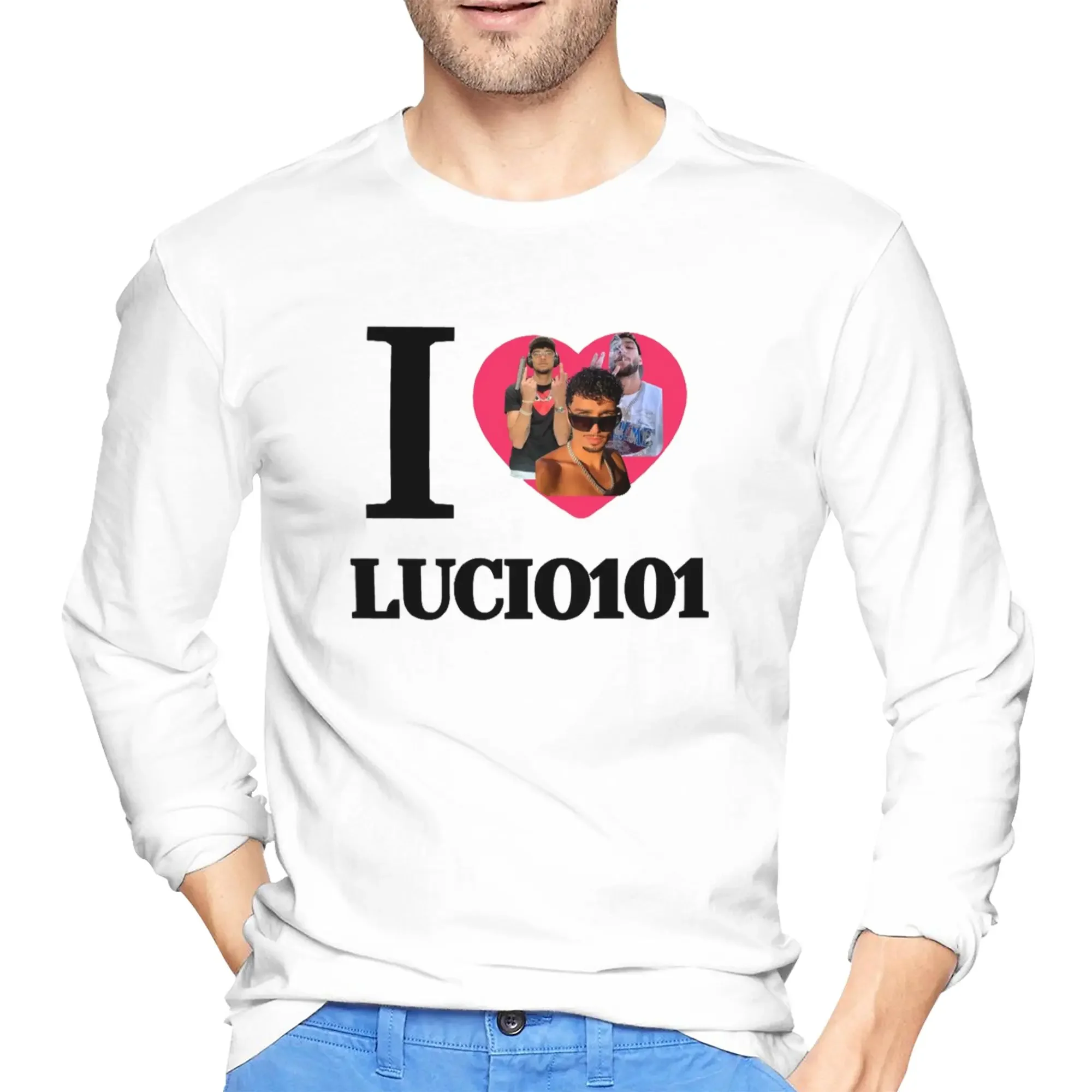 

I Love Lucio101 Men's Long Sleeved T-shirt Breathable Round Neck T shirts Spring and Autumn Men tops