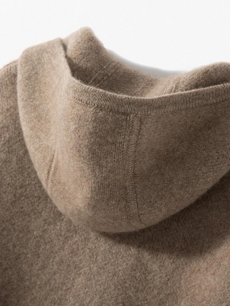 Luxury Women 100% Cashmere Hoodie Long Sweater Coat Loose With Pocket Cashmere Overcoat Autumn Winter Thick Knit Zipper Cardigan