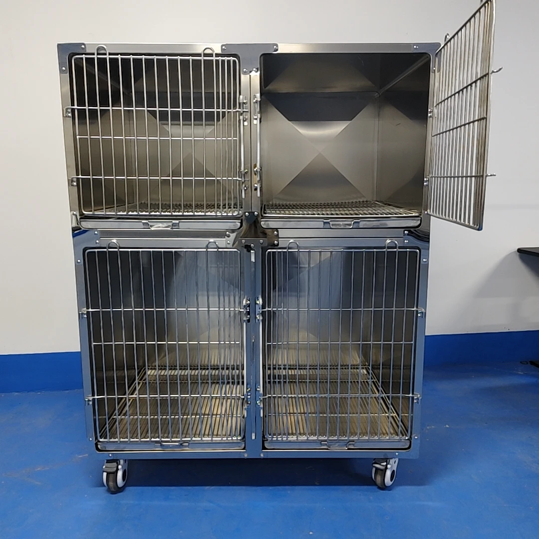 Stainless Steel 4-Tier Dog Cage & Pet Playpen With Removable Panels Locking Wheels For Breeding Boarding & Indoor/Outdoor Use
