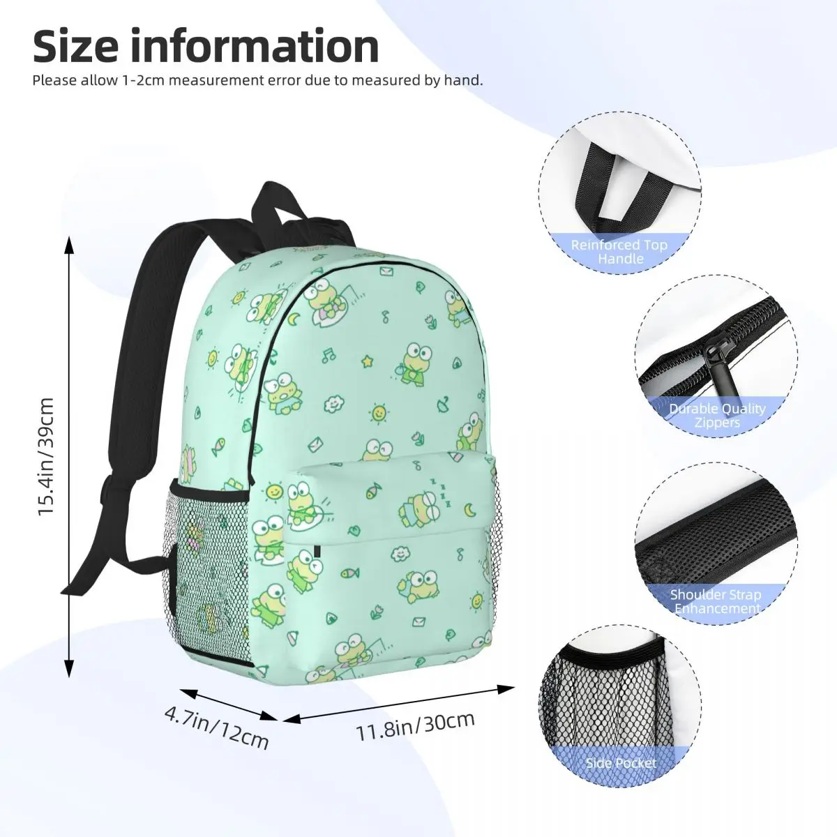 Keroppi New Fashion High Capacity Waterproof College Backpack Trendy Laptop Travel Book Bag 15inch