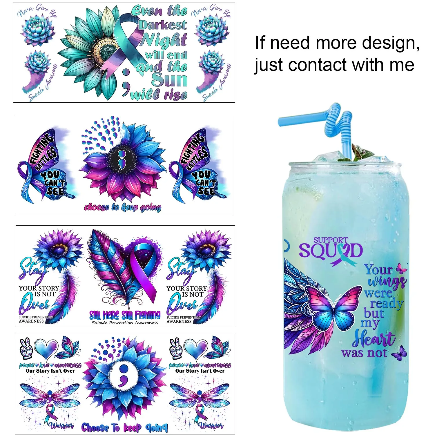 Suicide Awareness Series UV DTF Sticker DIY Decals 3D transfers uvdtf stickers 16oz uv dtf cup wraps