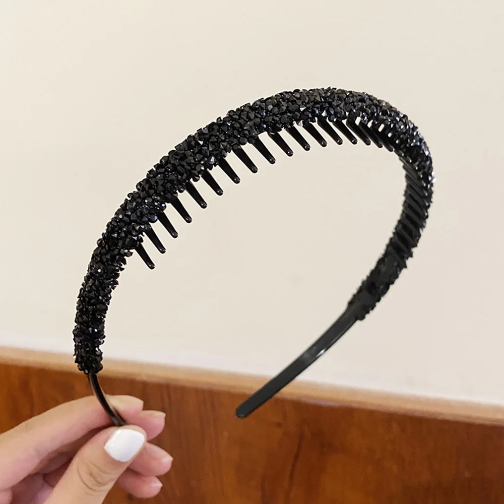 Retro Women Hair Hoop Flocking Rhinestone Hairband With Tooth Hair Band Bezel Girl Headband Fashion Headdress Hair Accessories