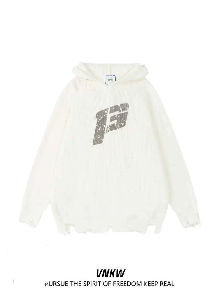 

Casual Hoodie Knitwear Men Women Autumn Winter Vintage Sle Leisurely Lazy Faion Hole Design High End Feeling Chinese Trend