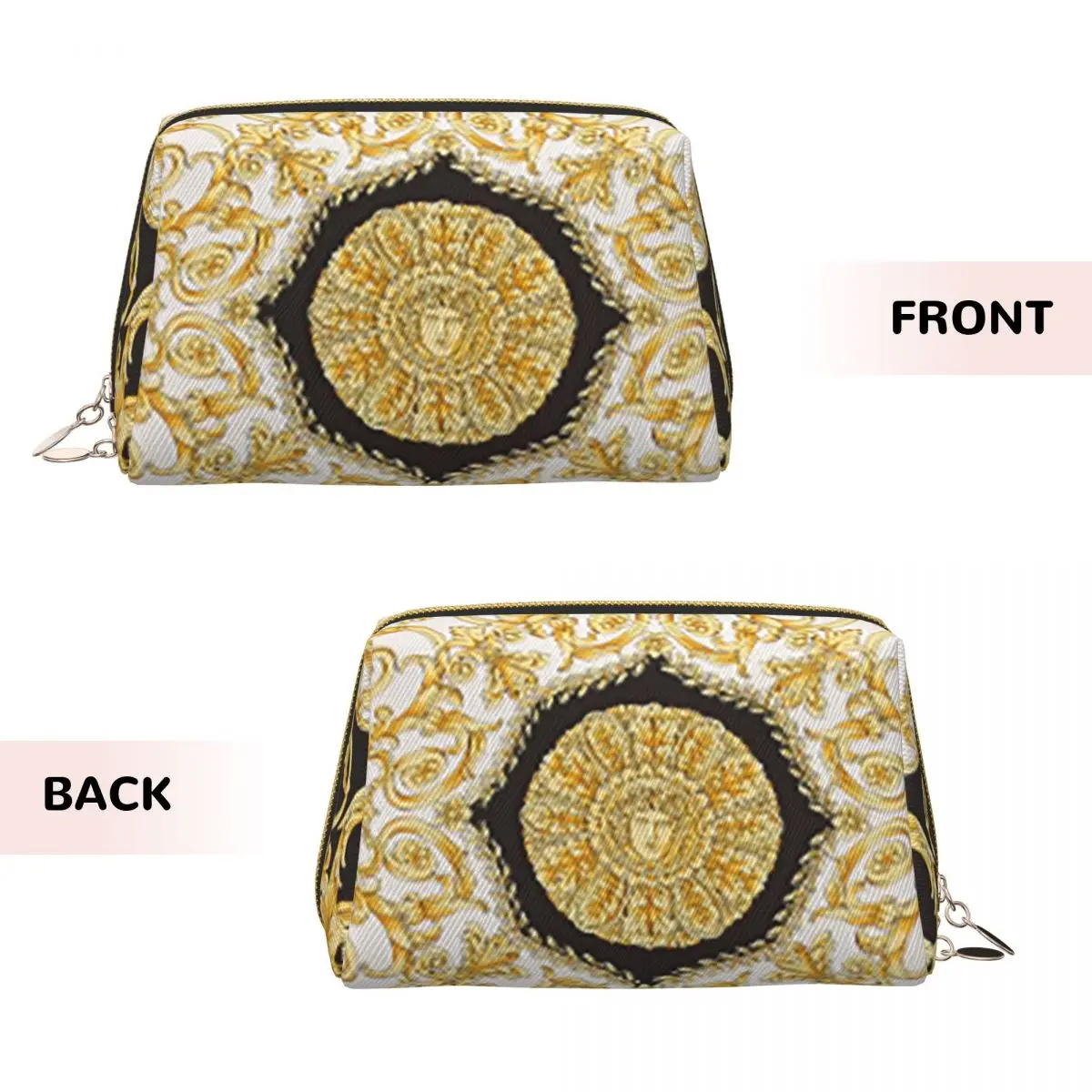 Decorative Golden Medallion Baroque Women Cosmetic Bags Travel Makeup Organizer Pouch Toiletry Storage Dopp Kit Box