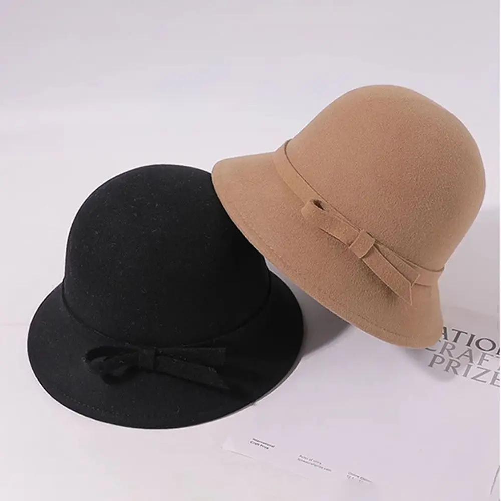 Woolen Women Fedoras Casual Thickened Elegant Bucket Hat Lady Cap Dinner Party