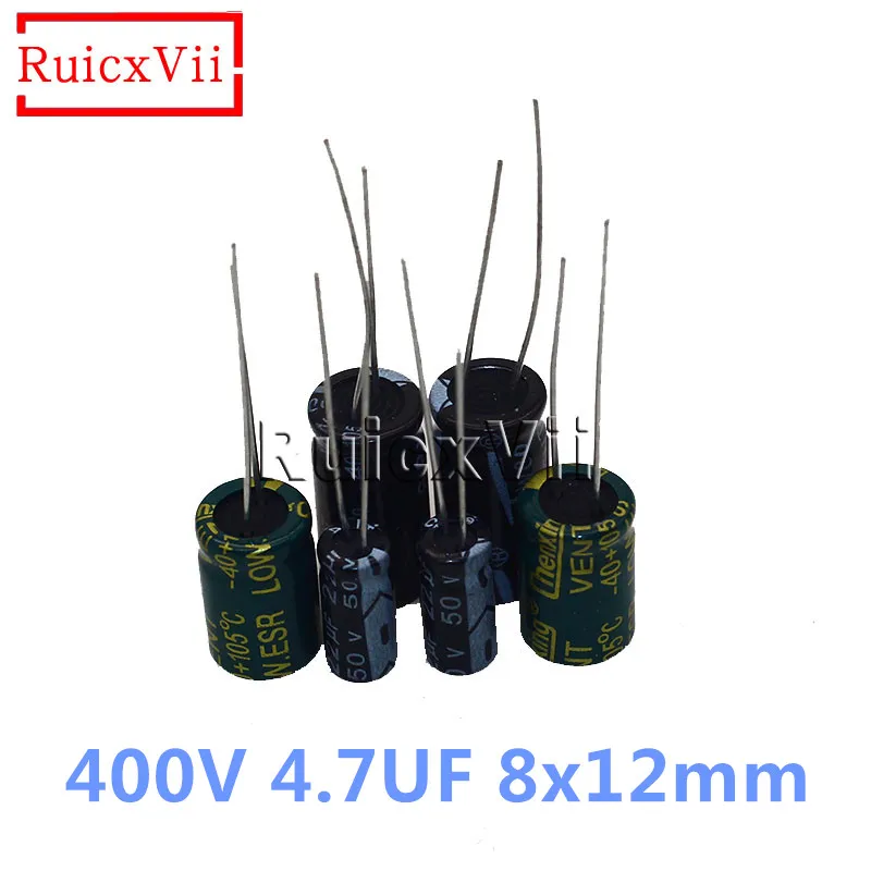 100pcs 400V 4.7UF 8x12 mm low ESR Aluminum Electrolyte Capacitor 4.7 uf 400 V Electric Capacitors 20%