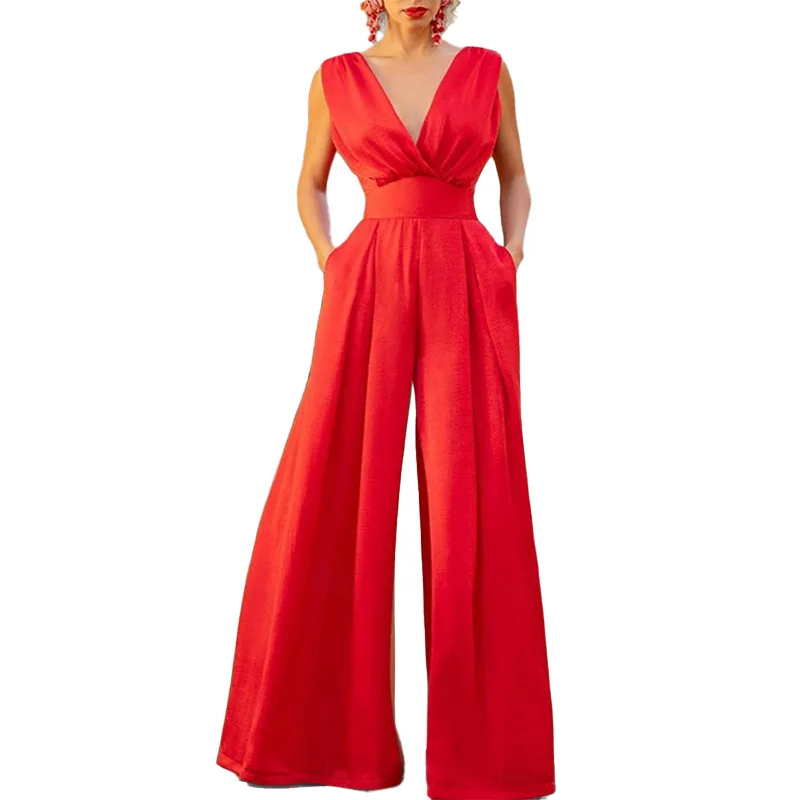 Jumpsuit Slim-Fit Baru Musim Panas Mode Perdagangan Luar Negeri 2025 Jumpsuit Pinggang Tinggi dan Tipis Celana Kaki Lebar Lurus Wanita