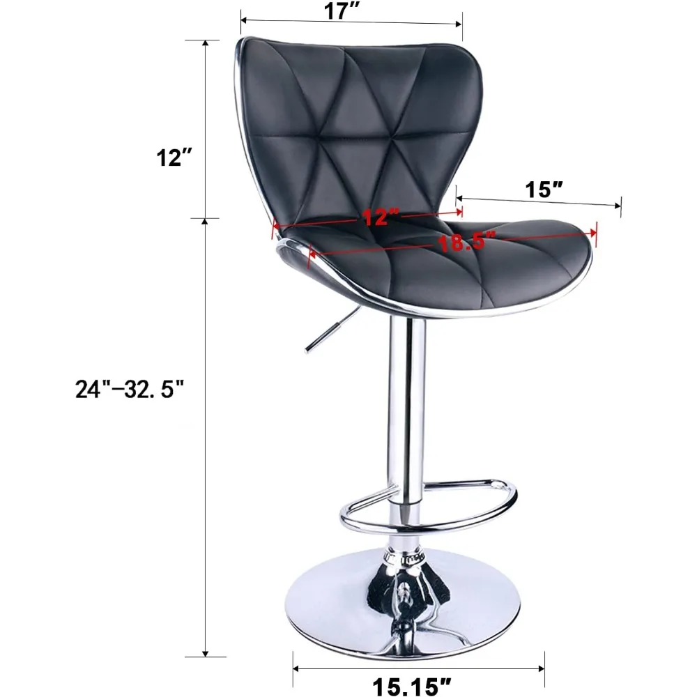 Ajustável PU Leather Bar Stool, fezes giratórias, acolchoadas com costas, Shell, conjunto de 2