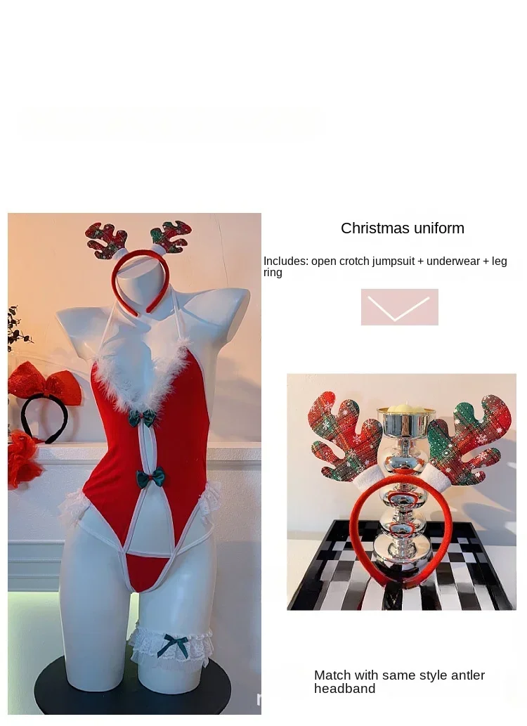 Christmas Sexy Red Backless One-piece Temptation New Year Pajamas Uniform Anal Women\'s Halloween Costumes Sex Products Costume