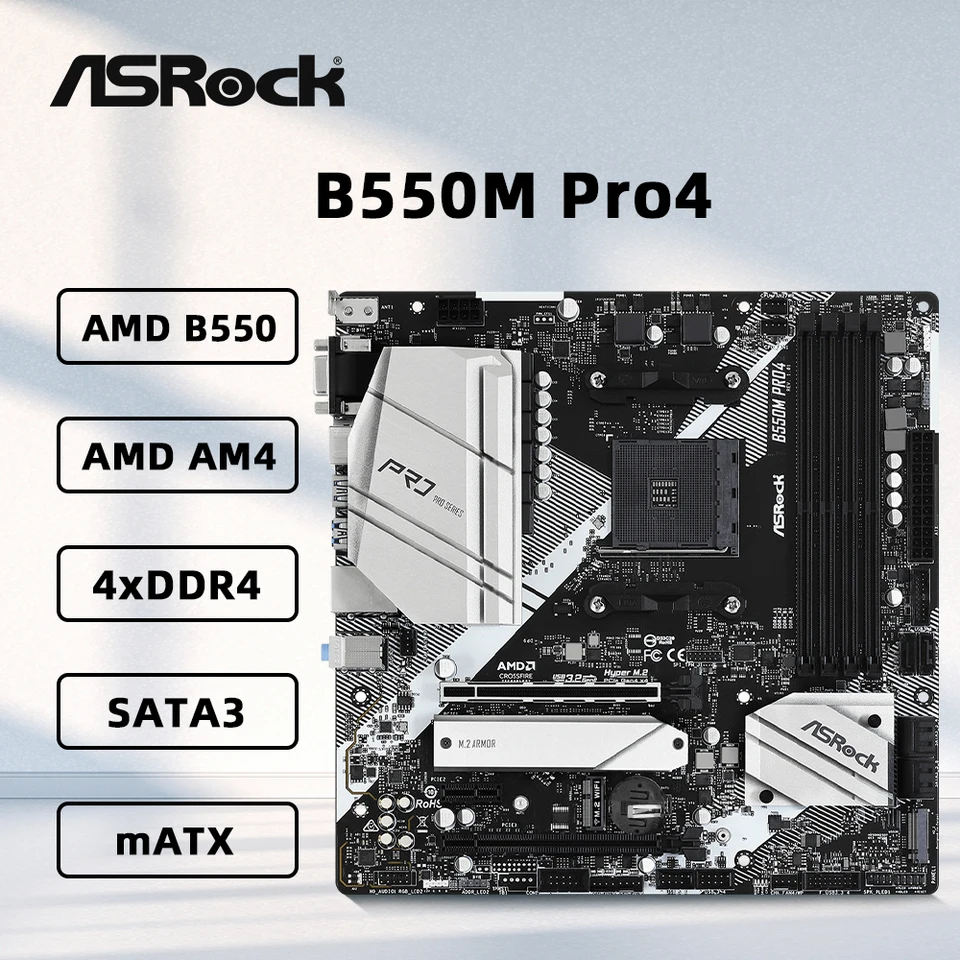 ASRock B550M Pro4 マザーボードはAM4 Ryzen 9 5900X、3900X、Ryzen 7