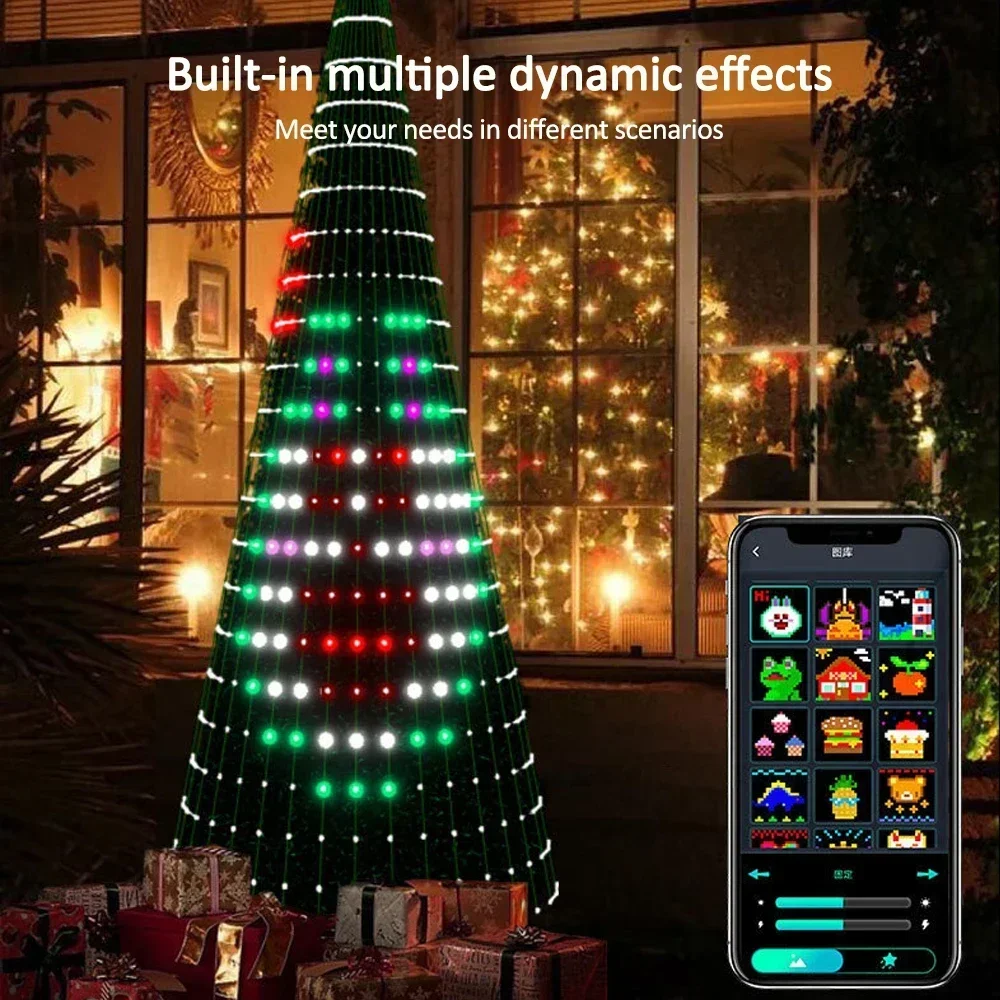 2.1M Smart APP Christmas Tree Light DIY Graffiti Text 400LEDs RGB Xmas Tree Fairy Light Tree Waterfall Garland Holiday Decor
