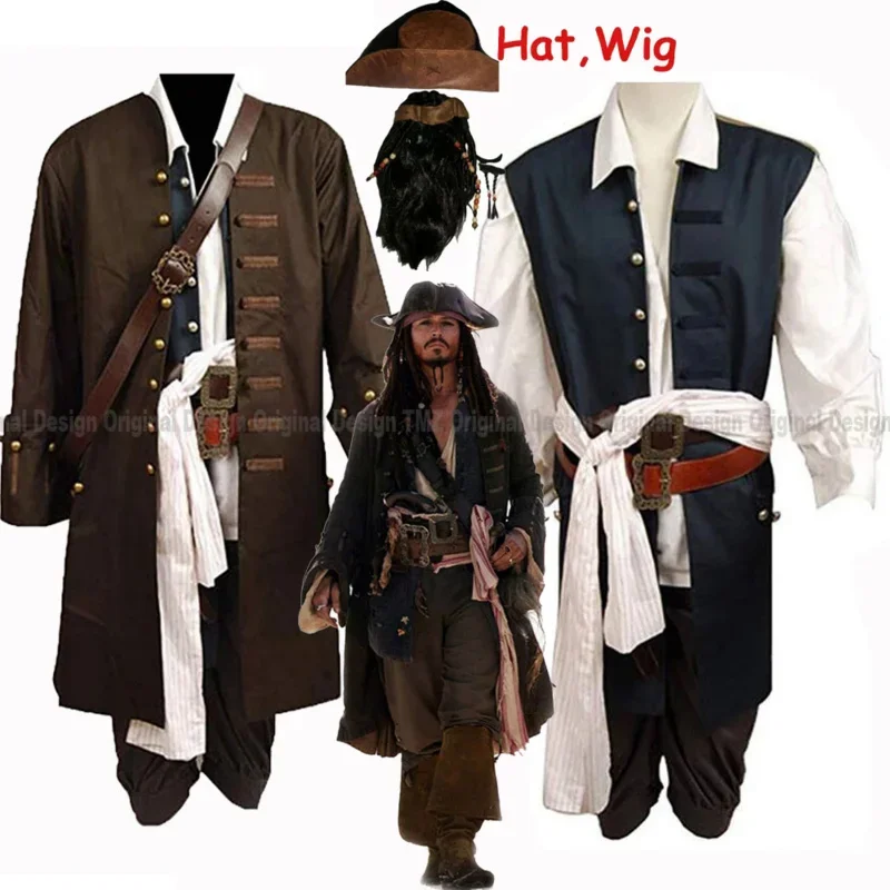 Jack Sparrow Cosplay clothin Pirates Of The Caribbean Jack Sparrow Jacket Cosplay Costume Set Halloween Cosplay Costumes For Men