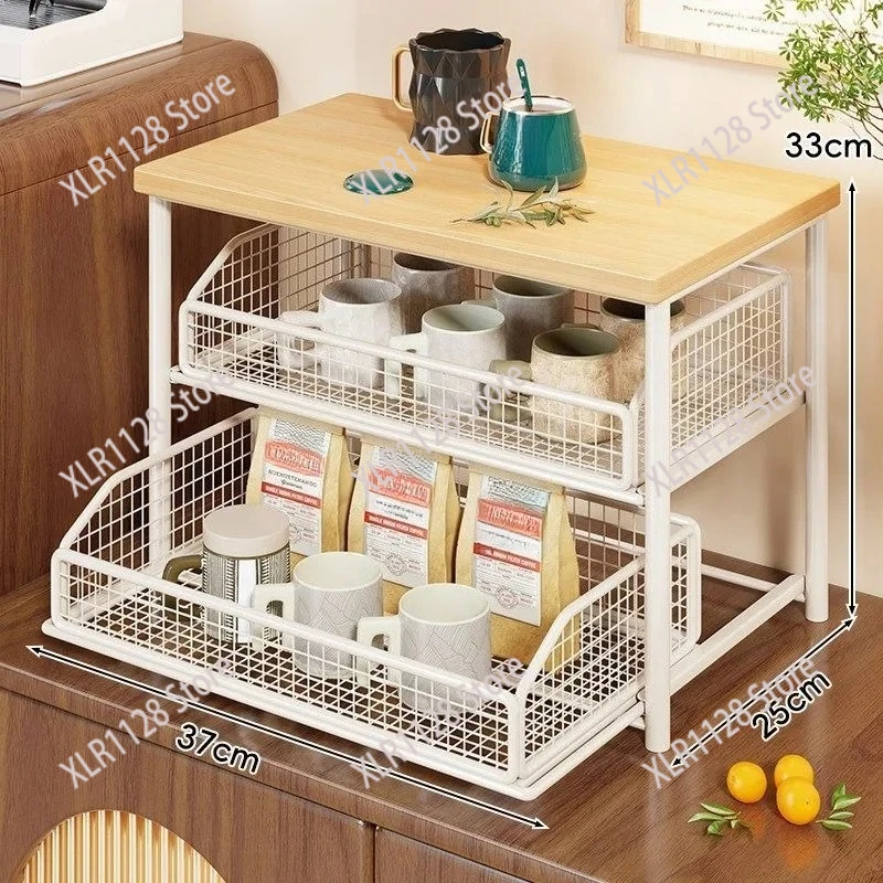 Multi-Layer Pull Out Table Shelf Kitchen Counter Organizer for Coffee Machine Snacks Tea Cups