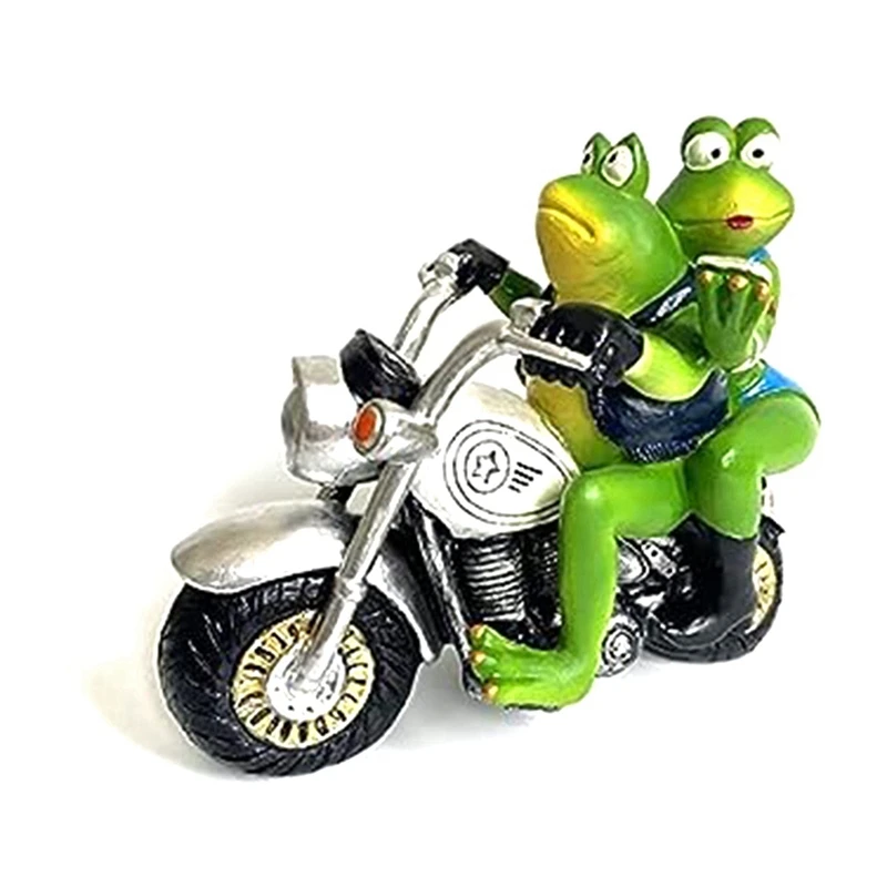 Motorcycle Resin Frog Couple Riding On Motorcycle Figurines Frog Figurine Decor Resin Frog Gifts Garden Frog Decor