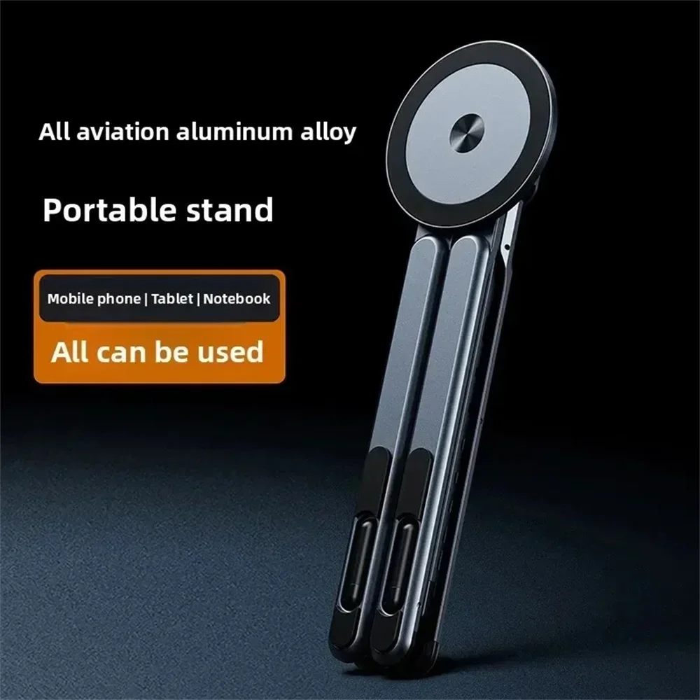 Laptop-Ständer aus Aluminiumlegierung, faltbar, magnetisch, Schreibtisch-Telefonhalter, tragbar, verstellbar, Selfie-Stick-Stativ für Telefon, Tablet, Laptop – Detail 9