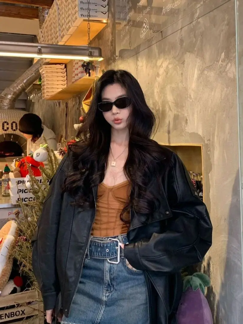 High-End Retro Motorcycle Leather Jacket Women's Spring Autumn New Style Versatile Elegant Design Trendy PU Coat Zipper