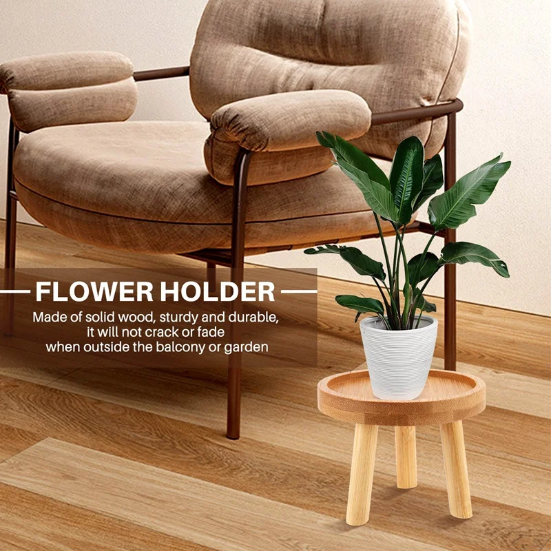 Wooden Plant Stand Flower Pot Base Holder Stool High Stool Balcony Succulent Round Flower Shelf For Indoor Outdoor