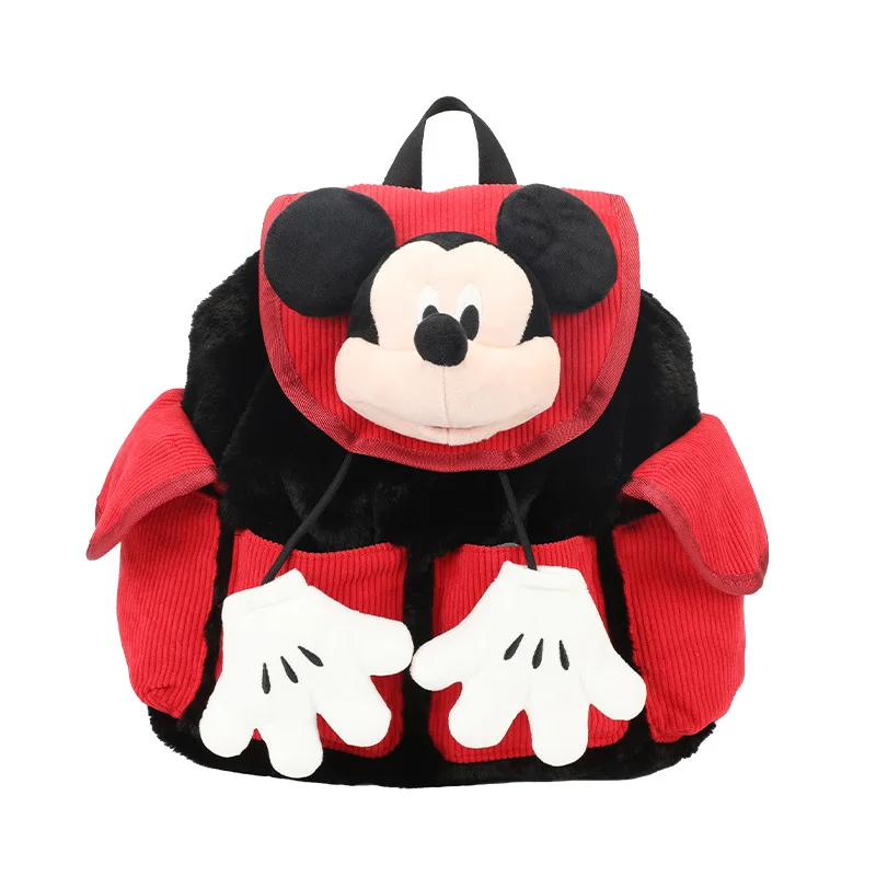 Mochila de felpa de Mickey Mouse de Disney, mochila de viaje escolar con bonitos dibujos de animales de peluche de gran capacidad para niños, niñas y niños