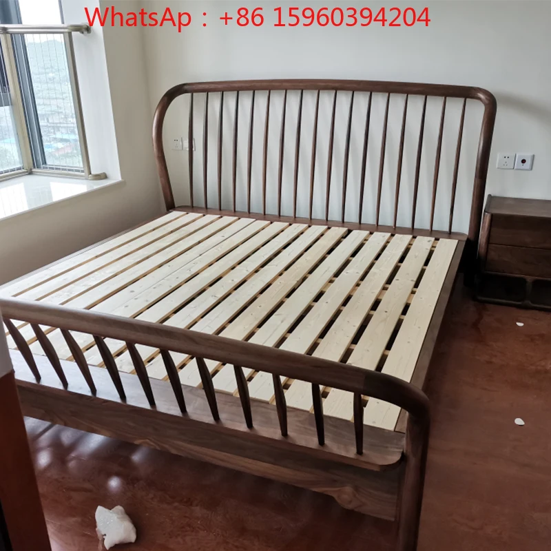 

North American black walnut solid wood bed main bed marriage bed Nordic modern simple new Chinese log furniture