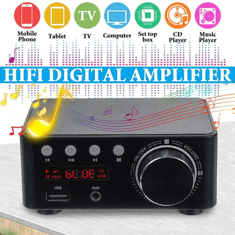 100W Mini Audio HiFi bluetooth 5.0 Power Amplifiers Class D Amplifier Tpa3116 Digital Amp 50W*2 Home Audio with Panel Control