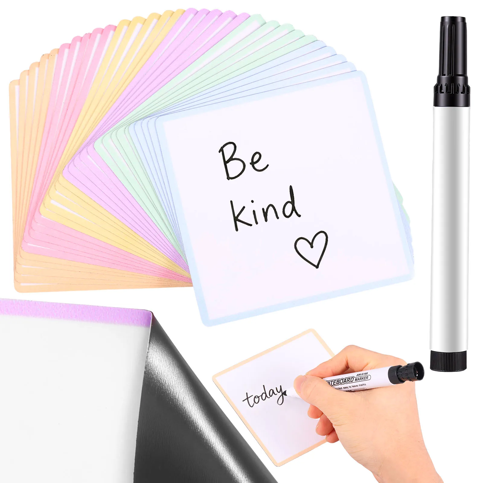30 Pcs Magnetic Dry Erase Label with Pen Reusable Magnet Fridge Whiteboard Sticker Magnetic Sticky Notes for Office Refrigerator