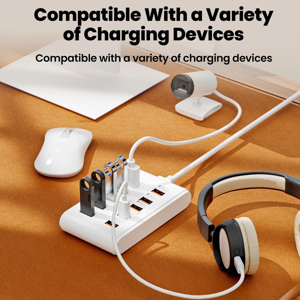 10 in 1 USB Charger 5USB+5PD Multi Port Multi Ports Power Strip Socket Fast Charging Travel Charger For iPhone Samsung Xiaomi