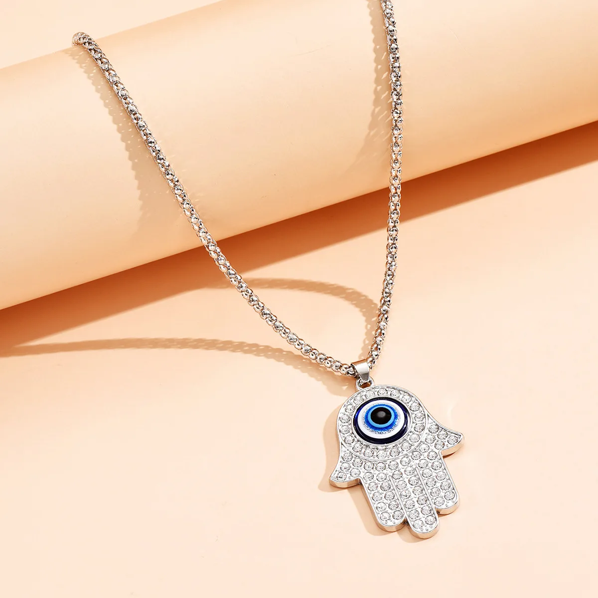 Crystal Blue Turkish Evil Eye Necklace Fashion Gold Silver Color Heart Hasma Fatima Hands Pendant Jewelry For Women Ladies