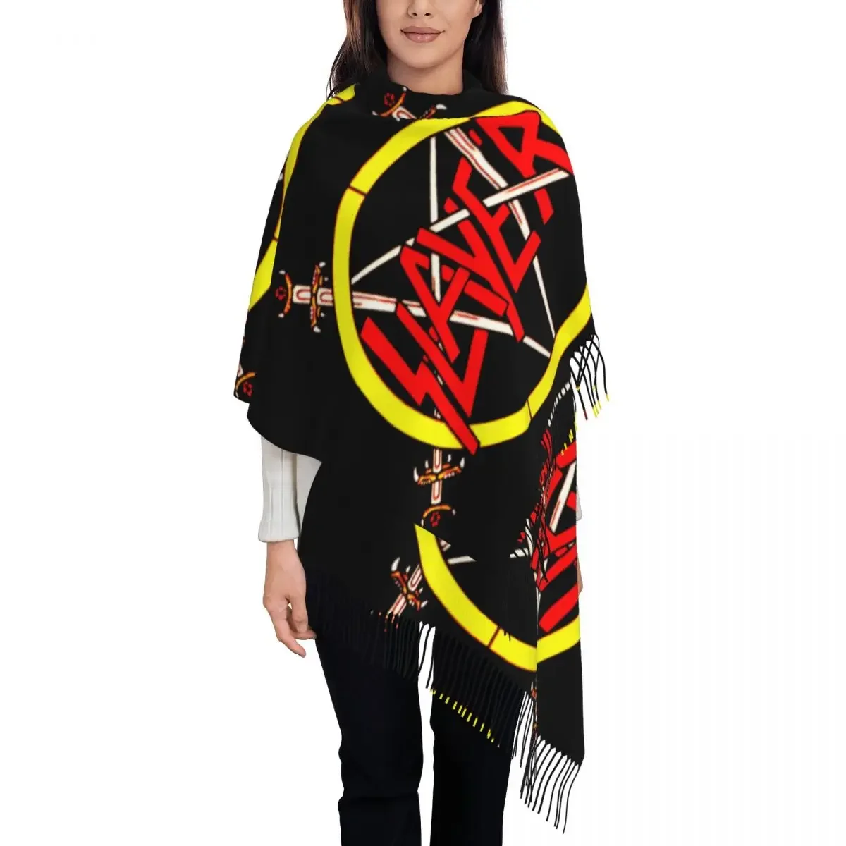 Slayers-Logo Scarf for Womens Fall Winter Pashmina Shawls and Wrap Long Scarves with Tassel for Evening Dress