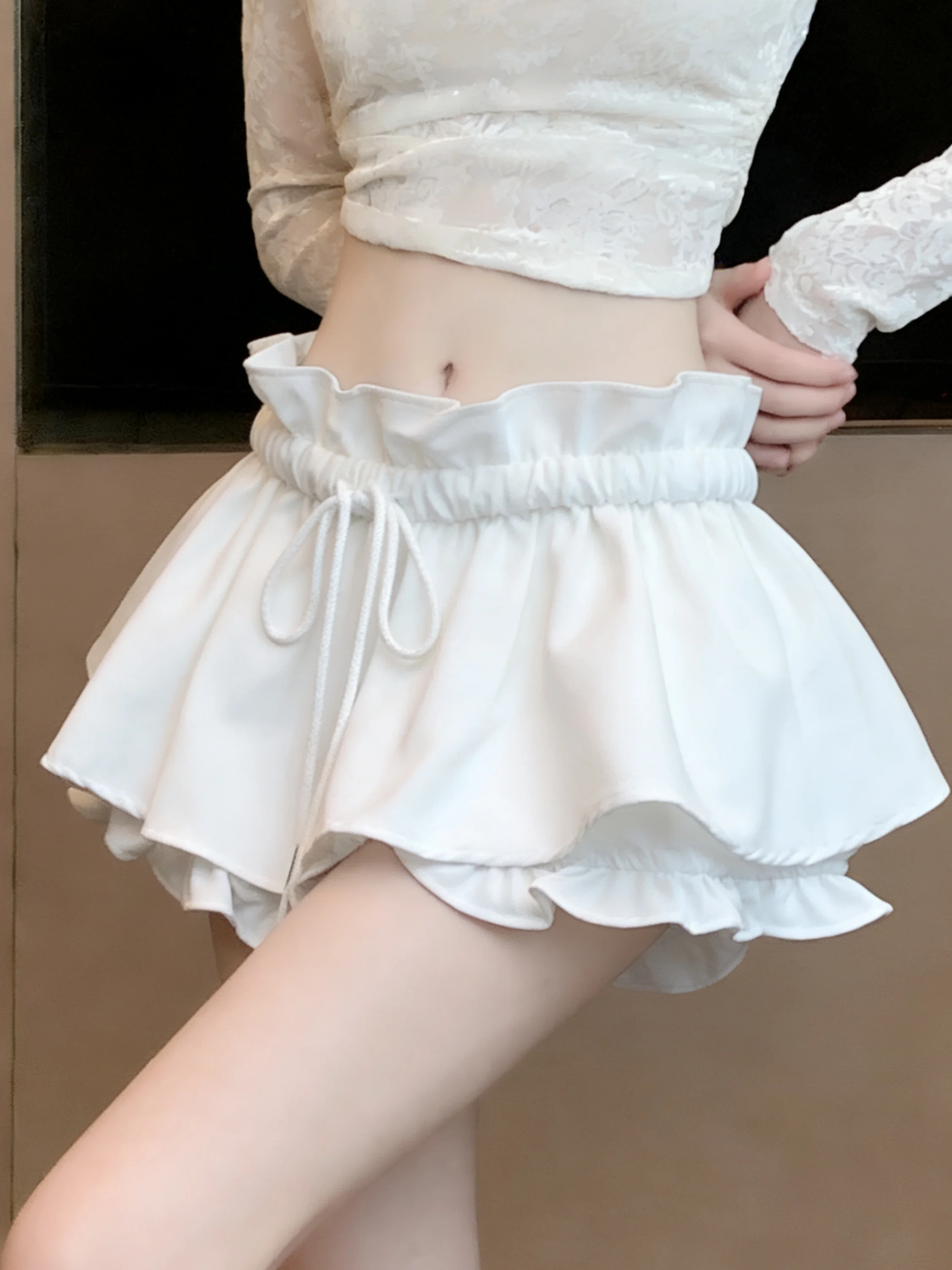 Women's White Midi Skirt Y2K Gyaru Vintage Korean Style Shorts Skirt High Waist Mini A-Line Puffy Skirts for Women Summer 2026