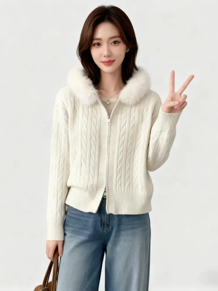 

French Women Solid Elegant Long Sleeved Hooded Knit Cardigan Sweater New 2025 Autumn Winter Fasion Vacation Short Tops Popular