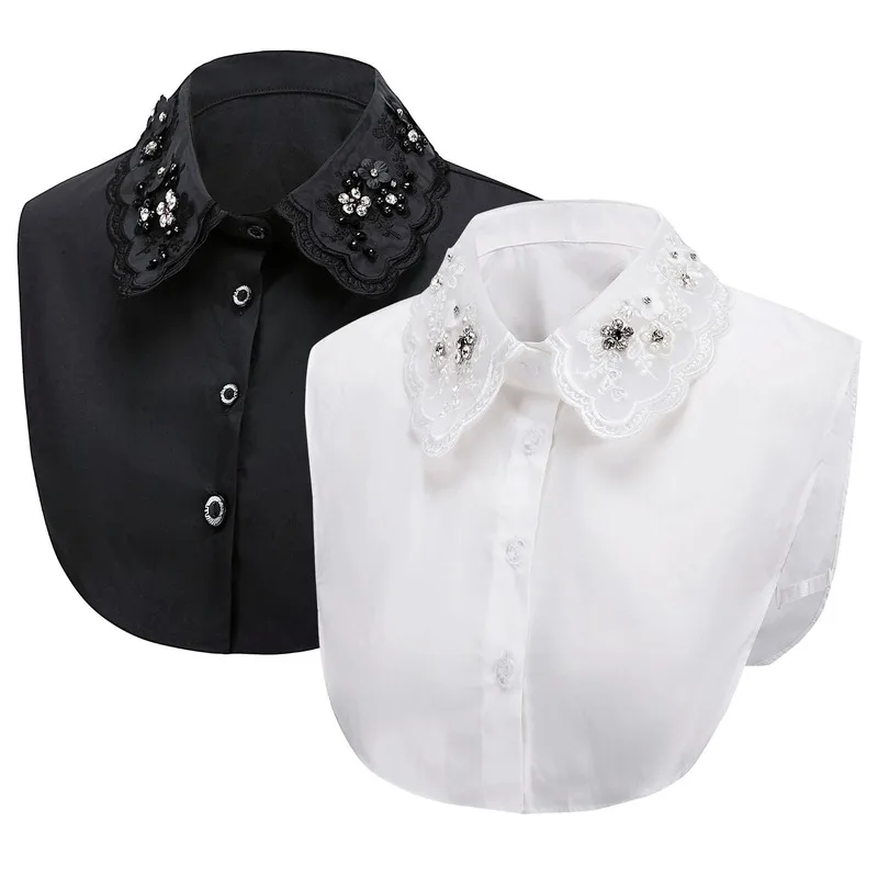 

Autumn And Winter Korean White Beaded Water Diamond Women Decorative Shirt Fake Collar