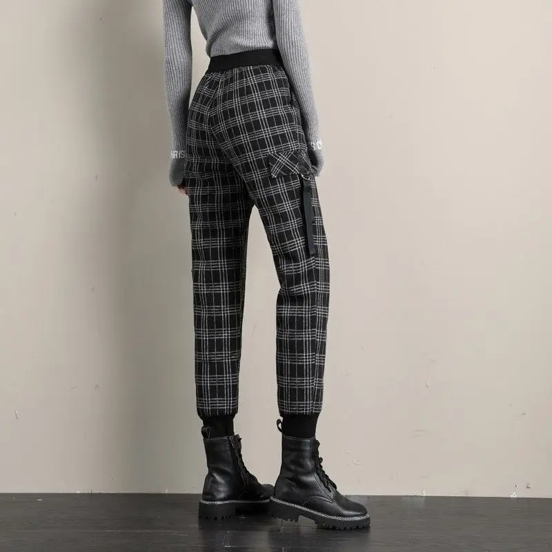 Women Outer Wear Autumn Winter Northeastern Extreme Cold Harbin Thickened and Velvet High-end Small Plaid Overalls Cotton Pants