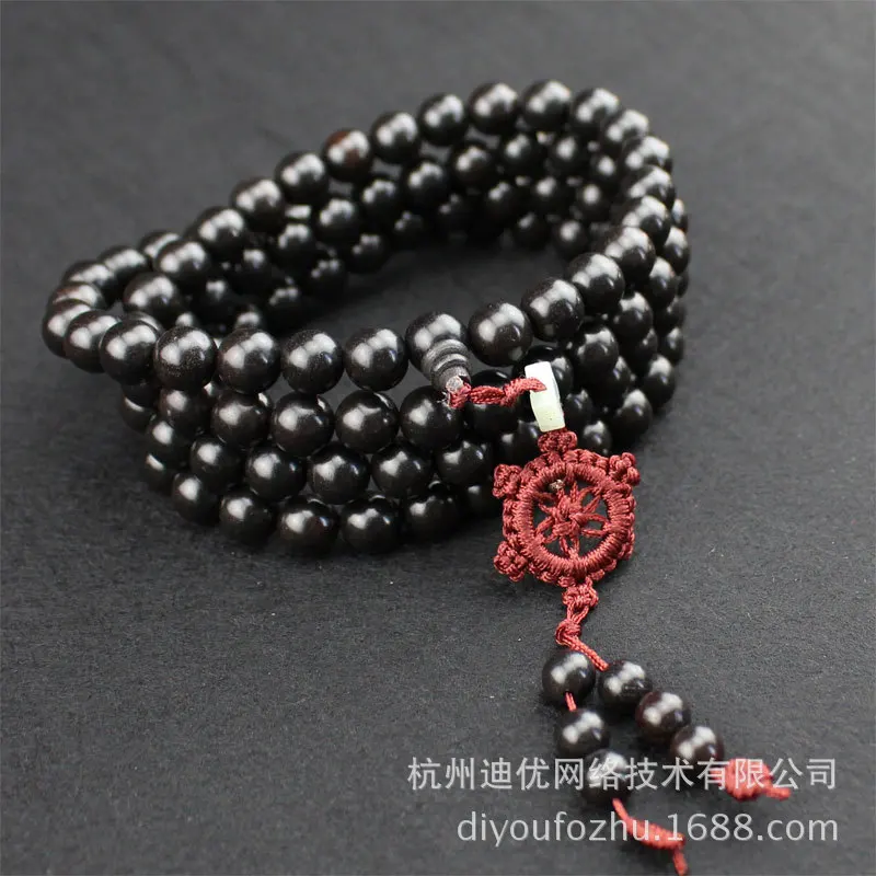 Ebony Wood Buddha Bead Bracelet108Piece10mmMulti-layered unisex jewelry made from old, dark purple sandalwood and ebony that sin