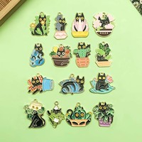 15pcs Enamel Cartoon Cute Cat Charms Alloy Exquisite Plant Pattern Pendants for DIY Bracelet Necklace Jewelry Making Accessories