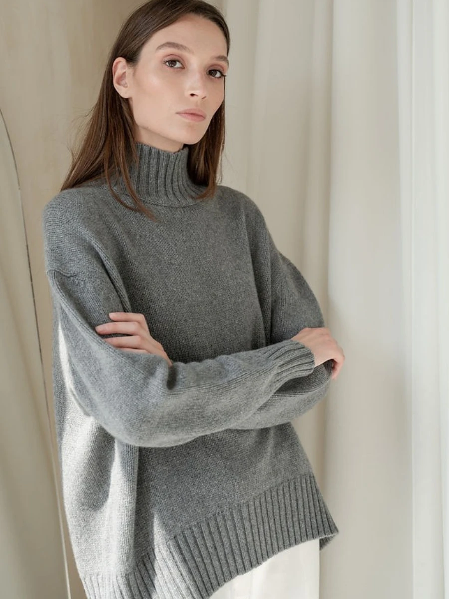 

Blubelle New Women's Mock Neck Sweater Oversized Loose Fit Trendy Knitwear for Autumn Winter Pullovers